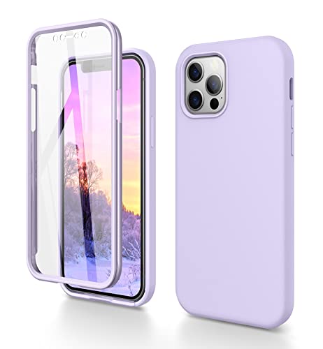 Dracool 2022 Upgrade Silikon Hülle für iPhone 12/12 Pro Hülle Liquid Silikon Handyhülle 360 Grad Komplettschutz Stoßfest Kratzfest Displayschutz Ultra Dünn Flüssig Silikon Schutzhülle - Lilac Violett von Dracool