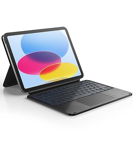 Dracool Tastatur Hülle für iPad 10. Generation 2022 (10,9 Zoll) mit Trackpad Abnehmbare Einstellbarer Ständer Magnetische Beleuchtete Magic Style Keyboard Folio Case Deutsch QWERTZ, Schwarz von Dracool