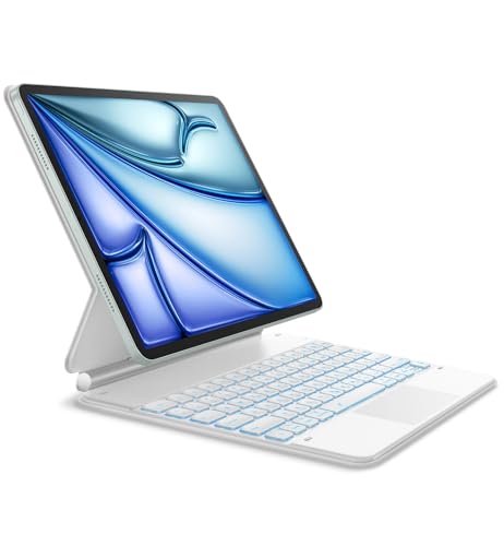 Dracool Tastatur Hülle für iPad Pro 12,9 Zoll mit Trackpad Magnetische Freischwebende 7 Farbige Beleuchtete QWERTZ Magic Type Keyboard Case für iPad Pro 12.9" 2022 (6./5./4./3. Gen), Weiß von Dracool
