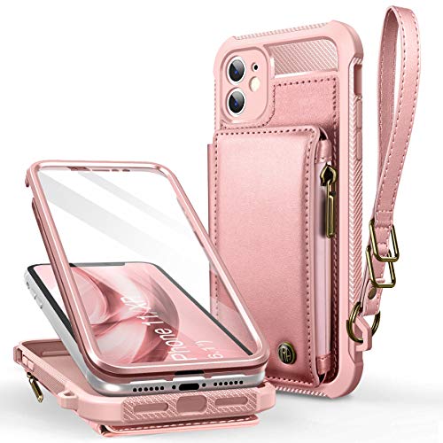 Dracool für iPhone 11 Hülle/iPhone XR Handyhülle Leder Hülle Brieftasche Wallet Case 360 Grad Stoßfest Displayschutz RFID Kartenfach Magnetisch Klappbar Klapphülle Schutzhülle mit Band - Roségold von Dracool