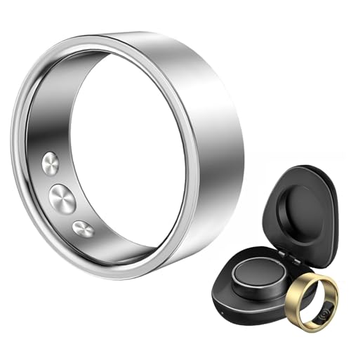 Dracqwn Smart Ring, Genaue Überwachung Von Schrittzähler, Herz, Temperatur, Titanring Mit Ladehülle, App for IOS Und Android(A Silver 1 Pack,19# ID: 59.6Mm) von Dracqwn