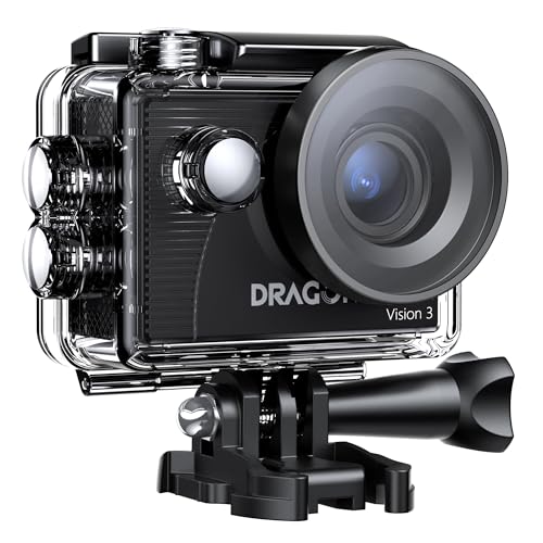 Dragon Touch Action Cam, 4K30FPS 20MP Unterwasserkamera WiFi 170 ° Weitwinkel mit 2 Zoll Ultra HD Screen, 4 x Zoom, 2.4G Fernbedienung, Montagezubehör-Kit und 2 Akkus 1050mAh-Vision 3 von Dragon Touch