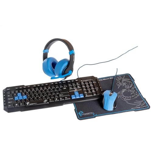 Dragonwar - 4-in-1 Gaming-Set Azerty – Desert Eagle Tastatur – Leviathan Maus – PC-Headset Revan und Mauspad – Blau von Dragonwar