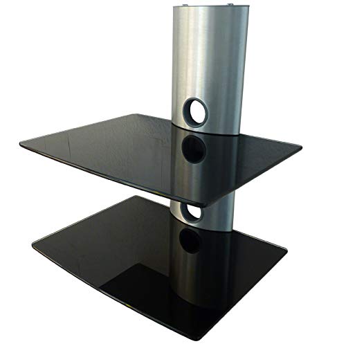 Drall Wandhalterung Regal Ablage mit 2 Glasböden 45 x 34 cm schwarz integrierte Kabelabdeckung Wandmontage Modell: GL2 von Drall
