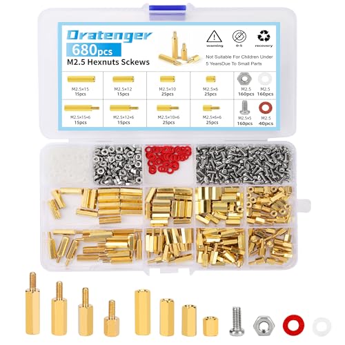 680 Stück M2.5 Abstandshalter Hex Distanzhülsen PCB Board/Platinen Männlich Weiblich Gewinde Abstandsbolzen Schrauben Muttern Messing Hex für Platine Raspberry Pi Mainboard von Dratenger