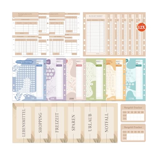 A6 Sparchallenge Budgetplaner (28er Set),6 Stile Sparchallenges, Budget Planner Deutsch Zubehör, Spar Challenge Set für Lebensmittel Shopping Freizeit Sparen Urlaub Notfall EUR Challenge (Multi Stile) von Drawelry