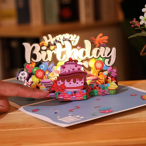 Geburtstagskarte mit Lichtern und Musik 3D Pop Up Geburtstagstorte Karte Happy Birthday Geschenke für Frau Beste Freundin Kinder Ehefrau Schwester (B) von Drawelry