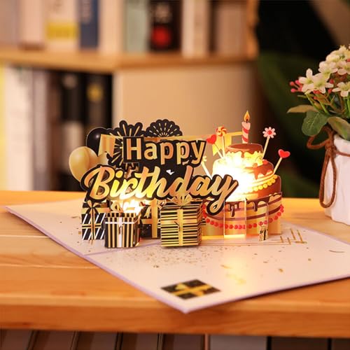 Geburtstagskarte mit Lichtern und Musik 3D Pop Up Geburtstagstorte Karte Happy Birthday Geschenke für Frau Beste Freundin Kinder Ehefrau Schwester (C) von Drawelry