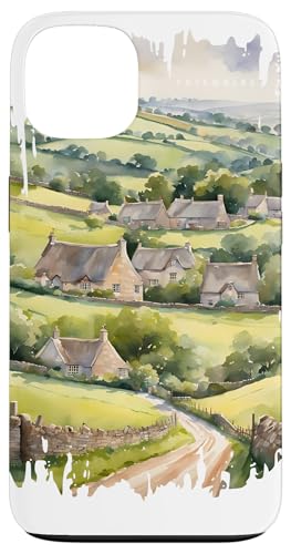 Cotswolds Großbritannien Malerei Aquarell Vintage Reisen Hülle für iPhone 13 von GLOBESKETCH - Drawings around the world travel art