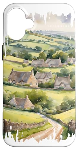Cotswolds Großbritannien Malerei Aquarell Vintage Reisen Hülle für iPhone 16 Plus von GLOBESKETCH - Drawings around the world travel art
