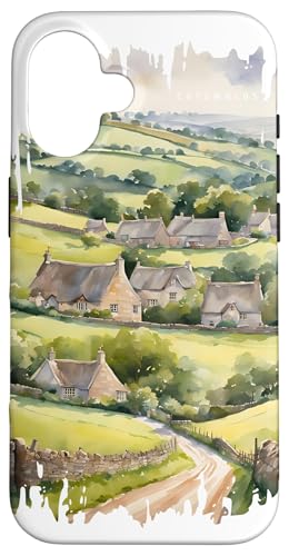 Cotswolds Großbritannien Malerei Aquarell Vintage Reisen Hülle für iPhone 16 Cotswolds Großbritannien Malerei Aquarell Vintage Reisen Hülle für iPhone 16 von GLOBESKETCH - Drawings around the world travel art