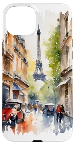 Eiffelturm Gemälde Aquarell Kunst Vintage Reisen Paris Hülle für iPhone 15 Plus von GLOBESKETCH - Drawings around the world travel art