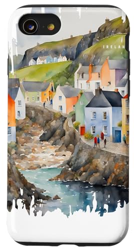 Irland Häuser Malerei Aquarell Kunst Vintage Retro Reisen Hülle für iPhone SE (2020) / 7 / 8 von GLOBESKETCH - Drawings around the world travel art