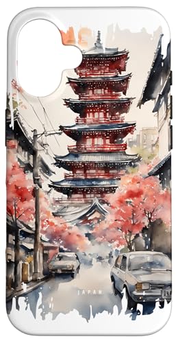 Japan Street Malerei Aquarell Kunst Vintage Reisen Hülle für iPhone 16 Japan Street Malerei Aquarell Kunst Vintage Reisen Hülle für iPhone 16 von GLOBESKETCH - Drawings around the world travel art