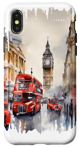 London Bus Malerei Aquarell Kunst Vintage Reisen England Hülle für iPhone X/XS London Bus Malerei Aquarell Kunst Vintage Reisen England Hülle für iPhone X/XS von GLOBESKETCH - Drawings around the world travel art