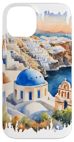 Santorin Griechenland Malerei Aquarell Blau Kunst Reisen Hülle für iPhone 14 von GLOBESKETCH - Drawings around the world travel art