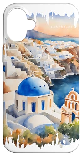 Santorin Griechenland Malerei Aquarell Blau Kunst Reisen Hülle für iPhone 16 Plus Santorin Griechenland Malerei Aquarell Blau Kunst Reisen Hülle für iPhone 16 Plus von GLOBESKETCH - Drawings around the world travel art