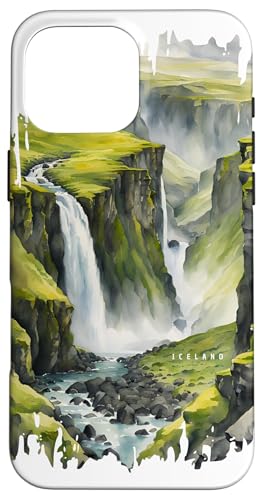 Wasserfälle Island Malerei Aquarell Kunst Reisen Natur Hülle für iPhone 16 Pro Max Wasserfälle Island Malerei Aquarell Kunst Reisen Natur Hülle für iPhone 16 Pro Max von GLOBESKETCH - Drawings around the world travel art