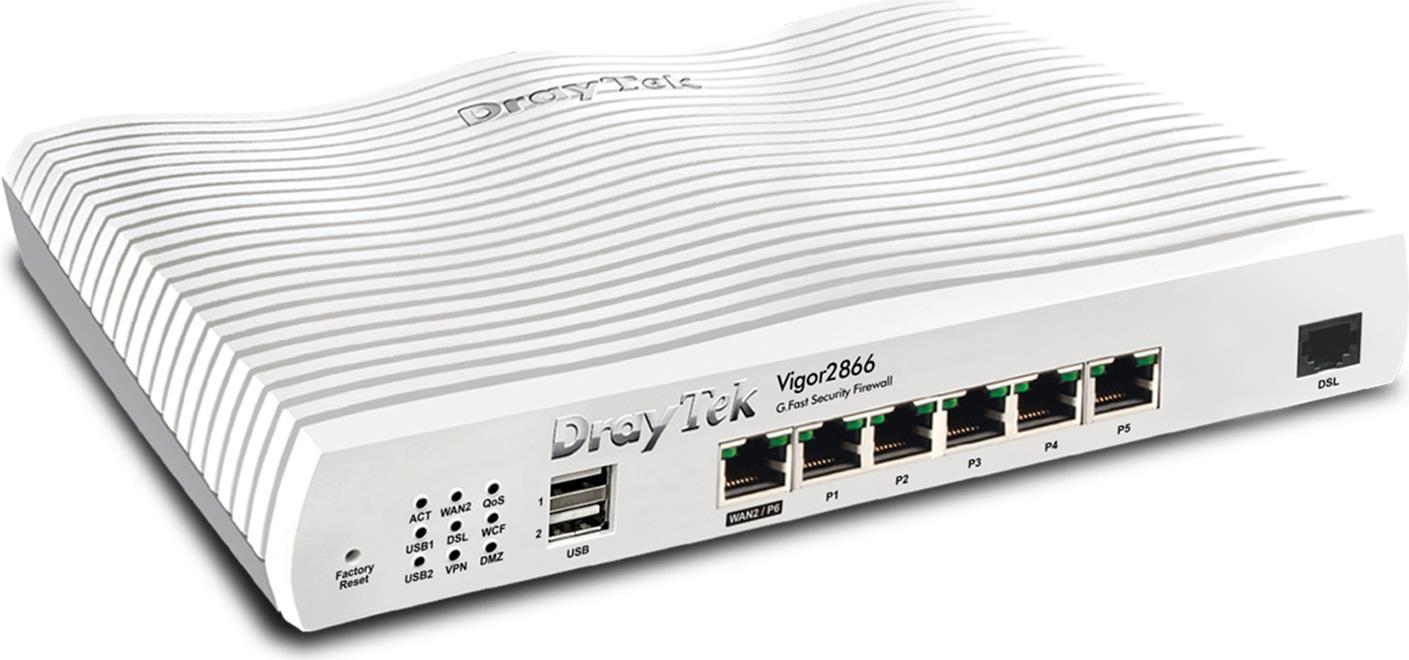 Draytek Vigor 2866 - Router - DSL-Modem - 5-Port-Switch - GigE - WAN-Ports: 2 - wandmontierbar (V2866-DE-AT-CH) von Draytek