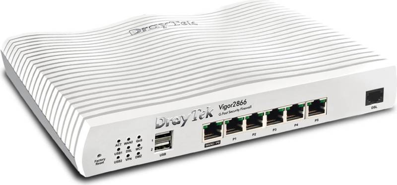 Draytek Vigor 2866 - Router - DSL-Modem - 5-Port-Switch - GigE - WAN-Ports: 2 - wandmontierbar (V2866-DE-AT-CH) von Draytek