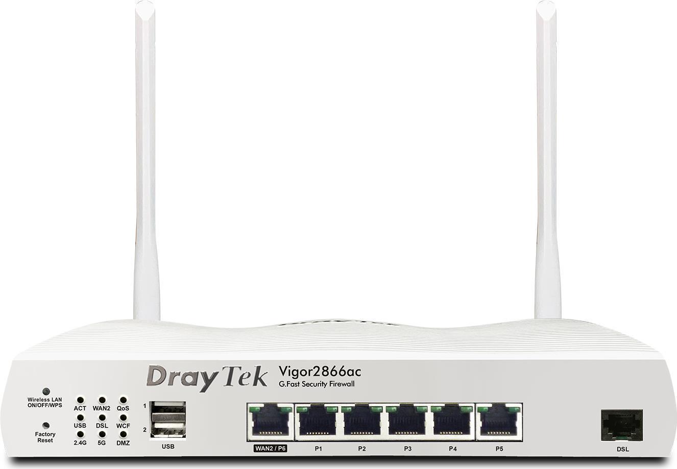 Draytek Vigor 2866ax - Wireless Router - DSL-Modem - Switch mit 6 Ports - GigE, PPP - WAN-Ports: 2 - 802,11a/b/g/n/ac/ax - Dual-Band - wandmontierbar (V2866AX-DE-AT-CH) von Draytek