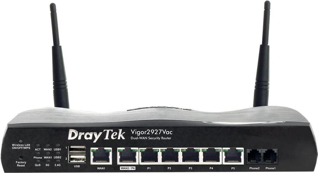 Draytek Vigor 2927VAC - Wireless Router - Switch mit 6 Ports - GigE, 802.11ac Wave 2 - WAN-Ports: 2 - 802.11n/ac Wave 2 - Dual-Band - VoIP-Gateway von Draytek