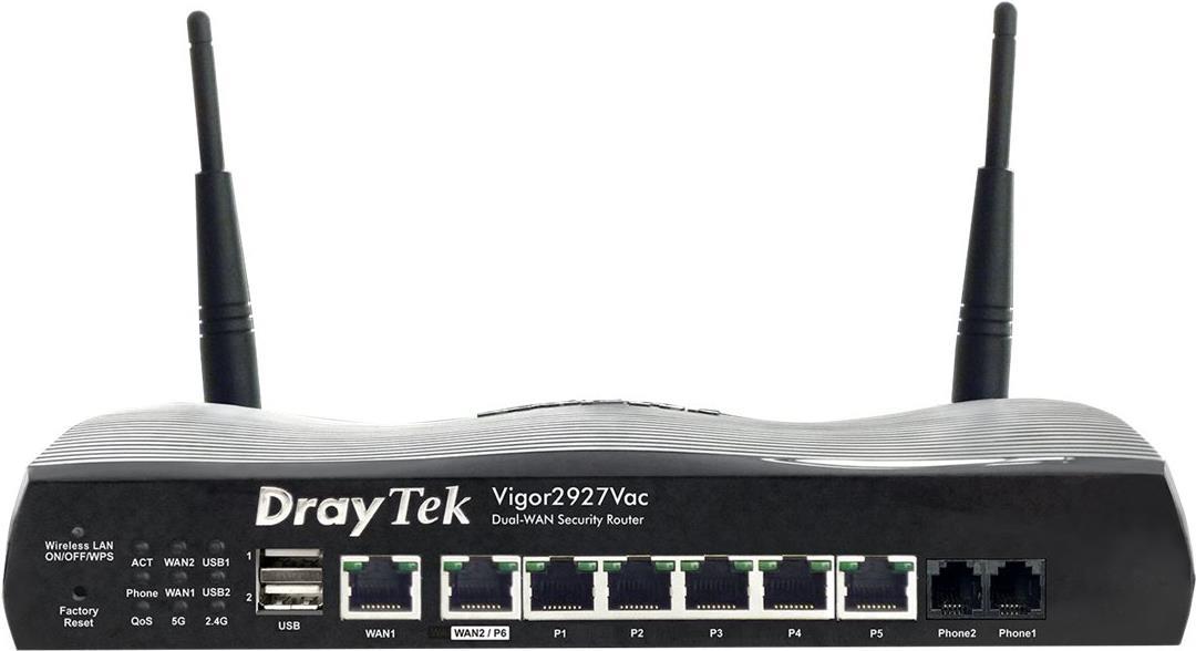 Draytek Vigor 2927VAC - Wireless Router - Switch mit 6 Ports - GigE, 802.11ac Wave 2 - WAN-Ports: 2 - 802.11n/ac Wave 2 - Dual-Band - VoIP-Gateway Draytek Vigor 2927VAC - Wireless Router - Switch mit 6 Ports - GigE, 802.11ac Wave 2 - WAN-Ports: 2 - 802.11n/ac Wave 2 - Dual-Band - VoIP-Gateway von Draytek