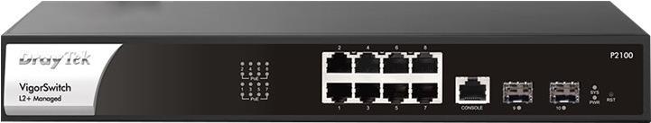 Draytek VigorSwitch P2100 - Switch - L2+ - managed - 8 x 10/100/1000 (PoE+) + 2 x Gigabit SFP - Desktop, an Rack montierbar - PoE+ (140 W) von Draytek