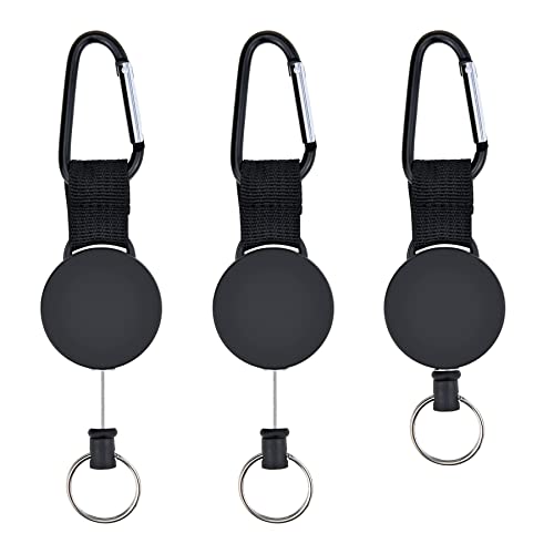 Dreamark Ausziehbares Schlüsselband Einziehbarer Schlüsselanhänger ID Abzeichen Halter 60 cm Stahldrahtseil Retractable Ausweis JOJO mit Karabiner für Arbeit Hausmeister (3 Stück) von Dreamark