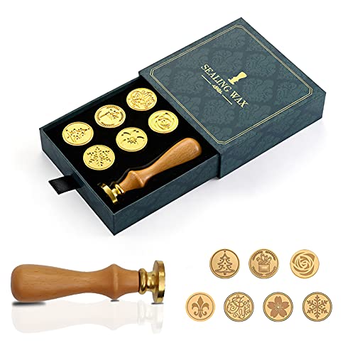 Wachsstempel-Set 7 Stück Wachssiegelstempel Messingköpfe und 1 Stück Holzgriff Siegelwachs Siegelwachs Vintage Modell abnehmbar Trockenstempel für Siegelwachs Wachsstempel-Set 7 Stück Wachssiegelstempel Messingköpfe und 1 Stück Holzgriff Siegelwachs Siegelwachs Vintage Modell abnehmbar Trockenstempel für Siegelwachs von Dreamark