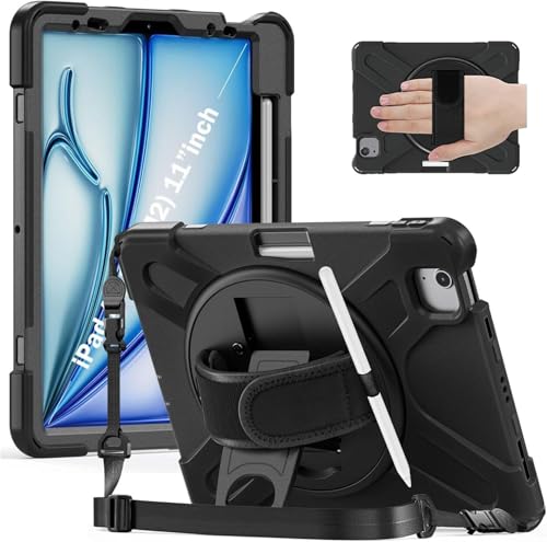 DreamerX Schutzhülle für iPad Air 27,9 cm (11 Zoll) M3/M2 2025/2024, iPad Pro 11 Zoll 2022, 2021, 2020, 2018, iPad Air 5. / 4. Generation 10,9 Zoll, stoßfest, robust, mit Standgriff, Schwarz von DreamerX