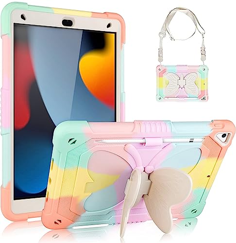 DreamerX Schutzhülle für iPad 10.2 9. / 8. / 7. Generation, iPad Air 3. Generation 26,7 cm (10,5 Zoll) 2019 für Mädchen, niedlicher Kawaii-Mädchen-Schmetterling, Silikon, Schutzhülle mit Ständer, von DreamerX