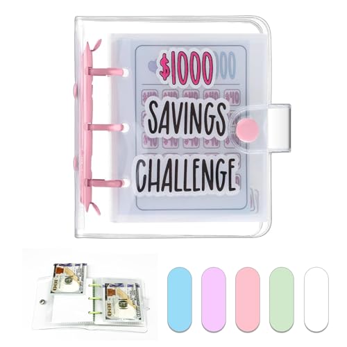 Dreamplay Mini-Geldsparbuch, 1000 $ Geldsparbuch, Budget-Ordner mit Umschlägen, tragbar, jederzeit und überall (Rosa) von Dreamplay