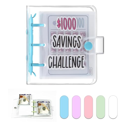 Dreamplay Mini-Geldsparbuch, 1000 $ Geldsparbuch, Budget-Ordner mit Umschlägen, tragbar, jederzeit und überall (blau) von Dreamplay
