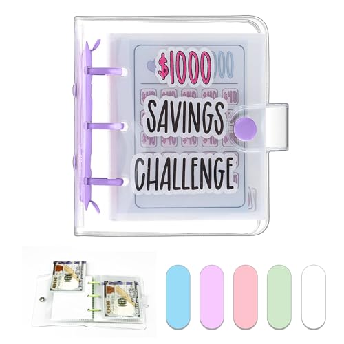 Dreamplay Mini-Geldsparbuch, 1000 $ Geldsparbuch, Budget-Ordner mit Umschlägen, tragbar, jederzeit und überall (lila) von Dreamplay