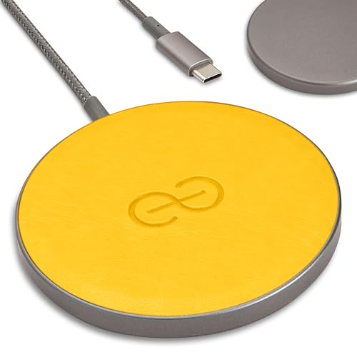 Dreem Empower Magnetic Wireless Charger Pad - Kompatibel mit MagSafe für iPhone 15/14/13/12 & Qi-zertifizierte Geräte - Premium Vegan Leder [GELB] von Dreem