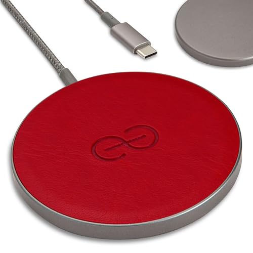 Dreem Empower Magnetisches Kabelloses Ladepad (Fabrik-Sekunden) - Kompatibel mit MagSafe für iPhone 15/14/13/12 & Qi-zertifizierte Geräte - Premium Vegan Leder [ROT] von Dreem