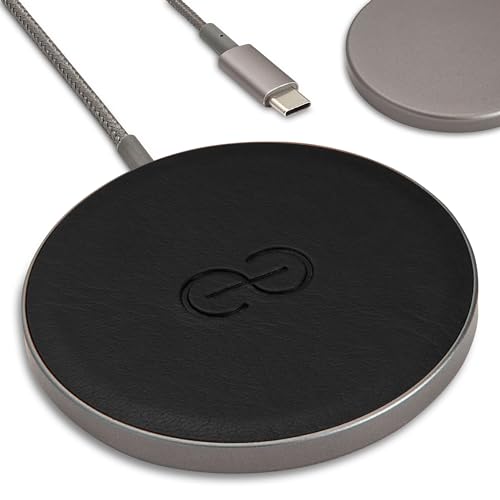 Dreem Empower Magnetisches Kabelloses Ladepad (Wahl ab Werk) - Kompatibel mit MagSafe für iPhone 15/14/13/12 & Qi-zertifizierte Geräte - Premium Vegan Leder [SCHWARZ] von Dreem