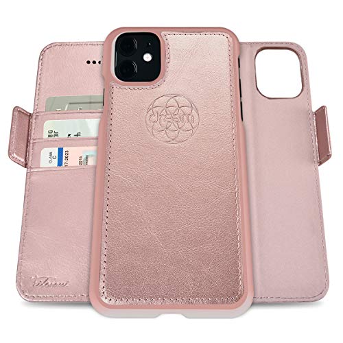 Dreem Fibonacci 2in1 Handyhülle Flipcase für iPhone 11 | Magnetisches iPhone Case | TPU Etui Lederhülle Schutzhülle, RFID Schutz, Veganes Kunstleder, Geschenkbox | Rosa von Dreem