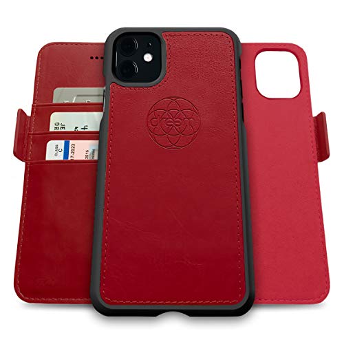 Dreem Fibonacci 2in1 Handyhülle Flipcase für iPhone 11 | Magnetisches iPhone Case | TPU Etui Lederhülle Schutzhülle, RFID Schutz, Veganes Kunstleder, Geschenkbox | Rot von Dreem