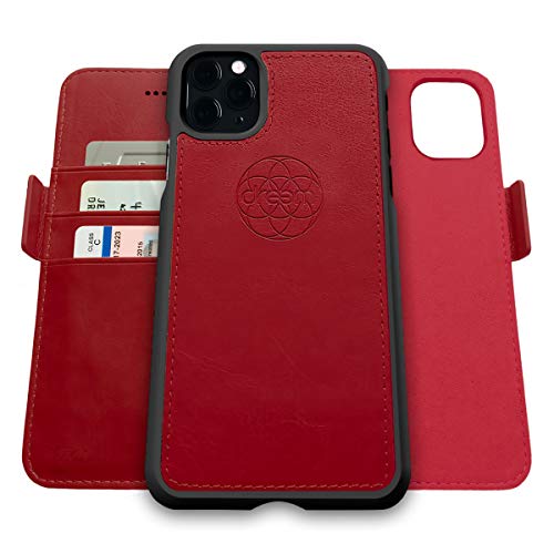 Dreem Fibonacci 2in1 Handyhülle Flipcase für iPhone 11 Pro | Magnetisches iPhone Case | TPU Etui Lederhülle Schutzhülle, RFID Schutz, Veganes Kunstleder, Geschenkbox | Rot von Dreem