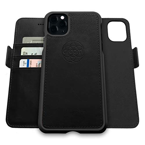 Dreem Fibonacci 2in1 Handyhülle Flipcase für iPhone 11 Pro | Magnetisches iPhone Case | TPU Etui Lederhülle Schutzhülle, RFID Schutz, Veganes Kunstleder, Geschenkbox | Schwarz von Dreem