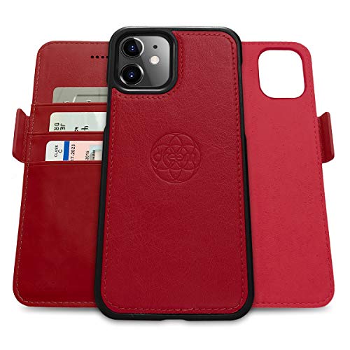 Dreem Fibonacci 2in1 Handyhülle Flipcase für iPhone 12 Mini | Magnetisches iPhone Case | TPU Etui Lederhülle Schutzhülle, RFID Schutz, Veganes Kunstleder, Geschenkbox | Rot von Dreem