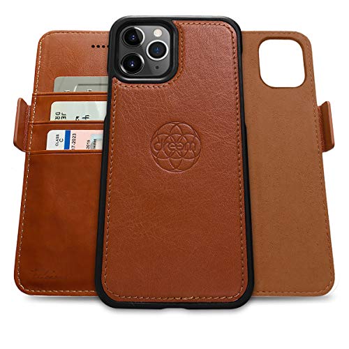 Dreem Fibonacci 2in1 Handyhülle Flipcase für iPhone 12 Pro Max | Magnetisches iPhone Case | TPU Etui Lederhülle Schutzhülle, RFID Schutz, Veganes Kunstleder, Geschenkbox | Karamellbraun von Dreem