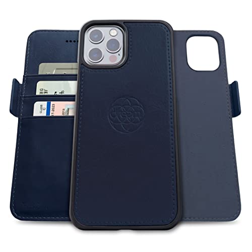 Dreem Fibonacci 2in1 Handyhülle Flipcase für iPhone 12 & 12 Pro | Magnetisches iPhone Case | TPU Etui Lederhülle Schutzhülle, RFID Schutz, Veganes Kunstleder, Geschenkbox | Königsblau von Dreem