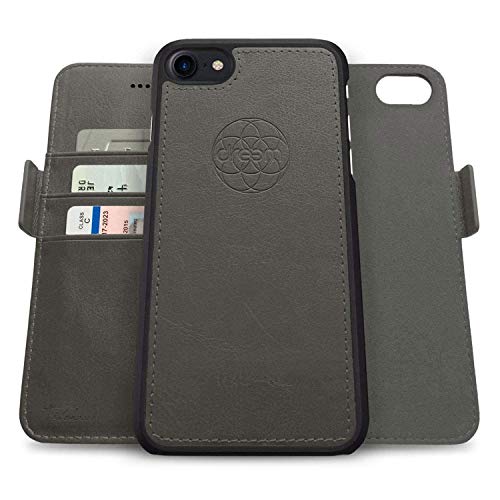 Dreem Fibonacci 2in1 Handyhülle Flipcase für iPhone SE 3 (2022), SE 2, & 8/7 | Magnetisches iPhone Case | TPU Etui Lederhülle Schutzhülle, RFID Schutz, Veganes Kunstleder, Geschenkbox | Grau von Dreem