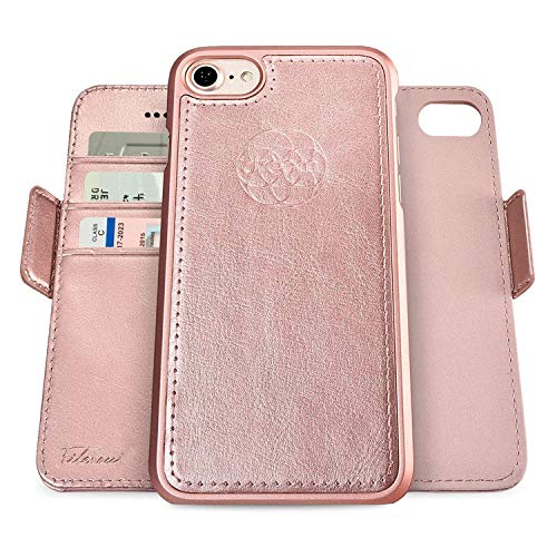 Dreem Fibonacci 2in1 Handyhülle Flipcase für iPhone SE 3 (2022), SE 2, & 8/7 | Magnetisches iPhone Case | TPU Etui Lederhülle Schutzhülle, RFID Schutz, Veganes Kunstleder, Geschenkbox | Roségold von Dreem