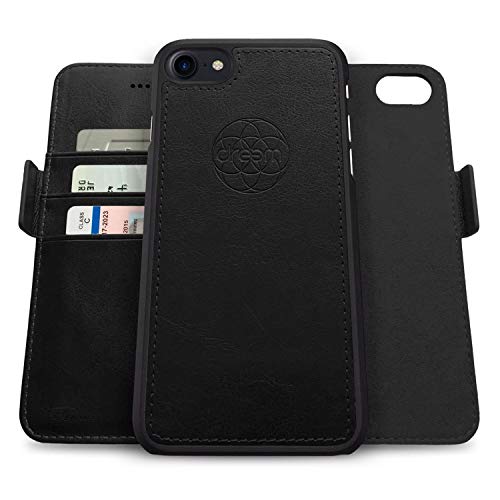 Dreem Fibonacci 2in1 Handyhülle Flipcase für iPhone SE 3 (2022), SE 2, & 8/7 | Magnetisches iPhone Case | TPU Etui Lederhülle Schutzhülle, RFID Schutz, Veganes Kunstleder, Geschenkbox | Schwarz von Dreem