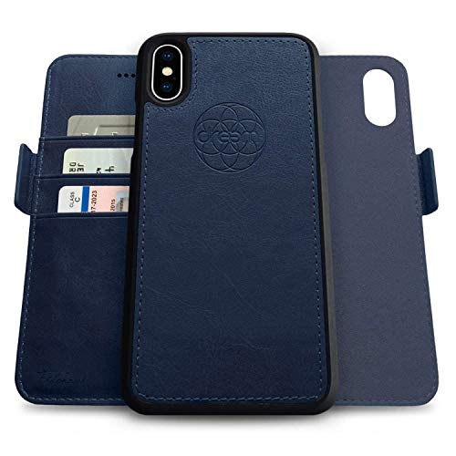 Dreem Fibonacci 2in1 Handyhülle Flipcase für iPhone X/Xs | Magnetisches iPhone Case | TPU Etui Lederhülle Schutzhülle, RFID Schutz, Veganes Kunstleder, Geschenkbox | Königsblau von Dreem