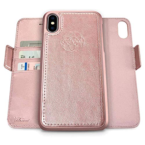 Dreem Fibonacci 2in1 Handyhülle Flipcase für iPhone X/Xs | Magnetisches iPhone Case | TPU Etui Lederhülle Schutzhülle, RFID Schutz, Veganes Kunstleder, Geschenkbox | Rosa von Dreem